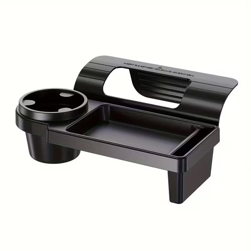 Car armrest with built-in mobile phone holder and cup holder, designed for convenient driver access and secure storage.