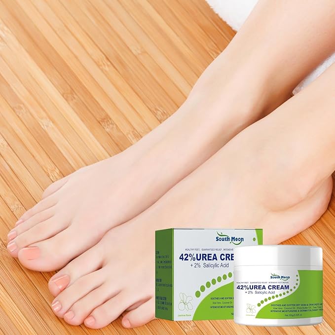 South Moon 42% Urea Cream with 2% Salicylic Acid, moisturizing and exfoliating skincare product in a jar.