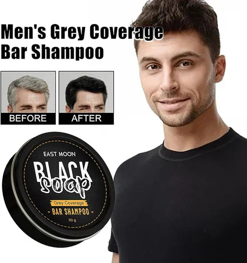 East Moon black soap bar shampoo in original formula, natural black soap bar with textured surface and packaging.