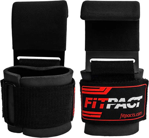 LORDEX Fitness lifting hook straps shown in black, designed for weightlifting and strength training.