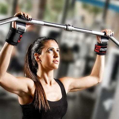 LORDEX Fitness Lifting Hook Straps, black and red workout straps with padded handles for weightlifting and strength training.