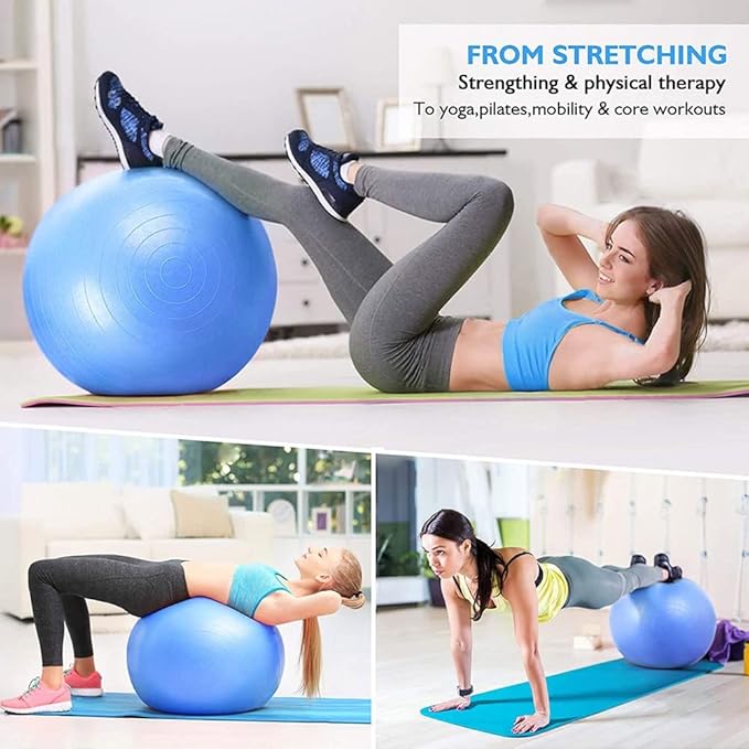 My Store Lordex gym ball for fitness, blue exercise ball, used for core workouts and stability training.