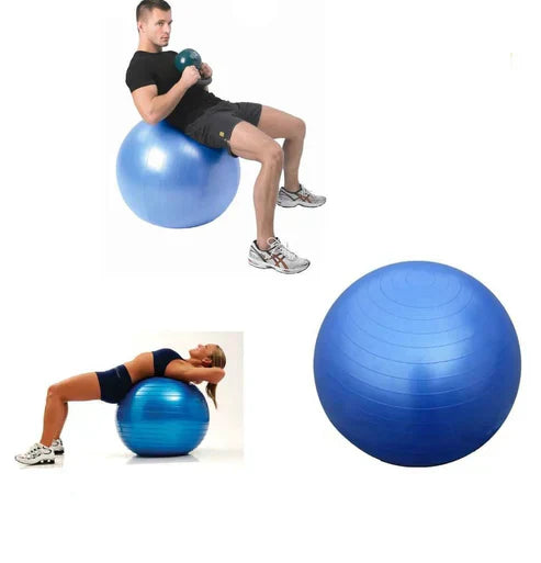 My Store Lordex gym ball for fitness, blue exercise ball on a gym floor, used for core workouts and stability training.