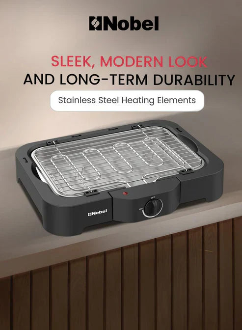 Nobel electric grill by My Store showing a sleek black electric countertop grill with adjustable temperature control.