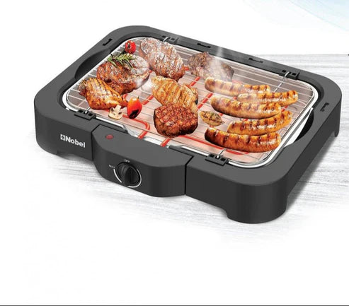 Nobel electric grill by My Store showing a sleek black electric grill with grilling surface and control knob for indoor cooking