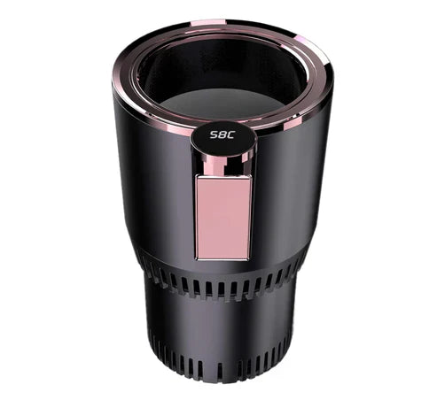 Smart Car Cup Warmer by My Store, compact device designed to keep your beverage warm in your car, shown on a dashboard.