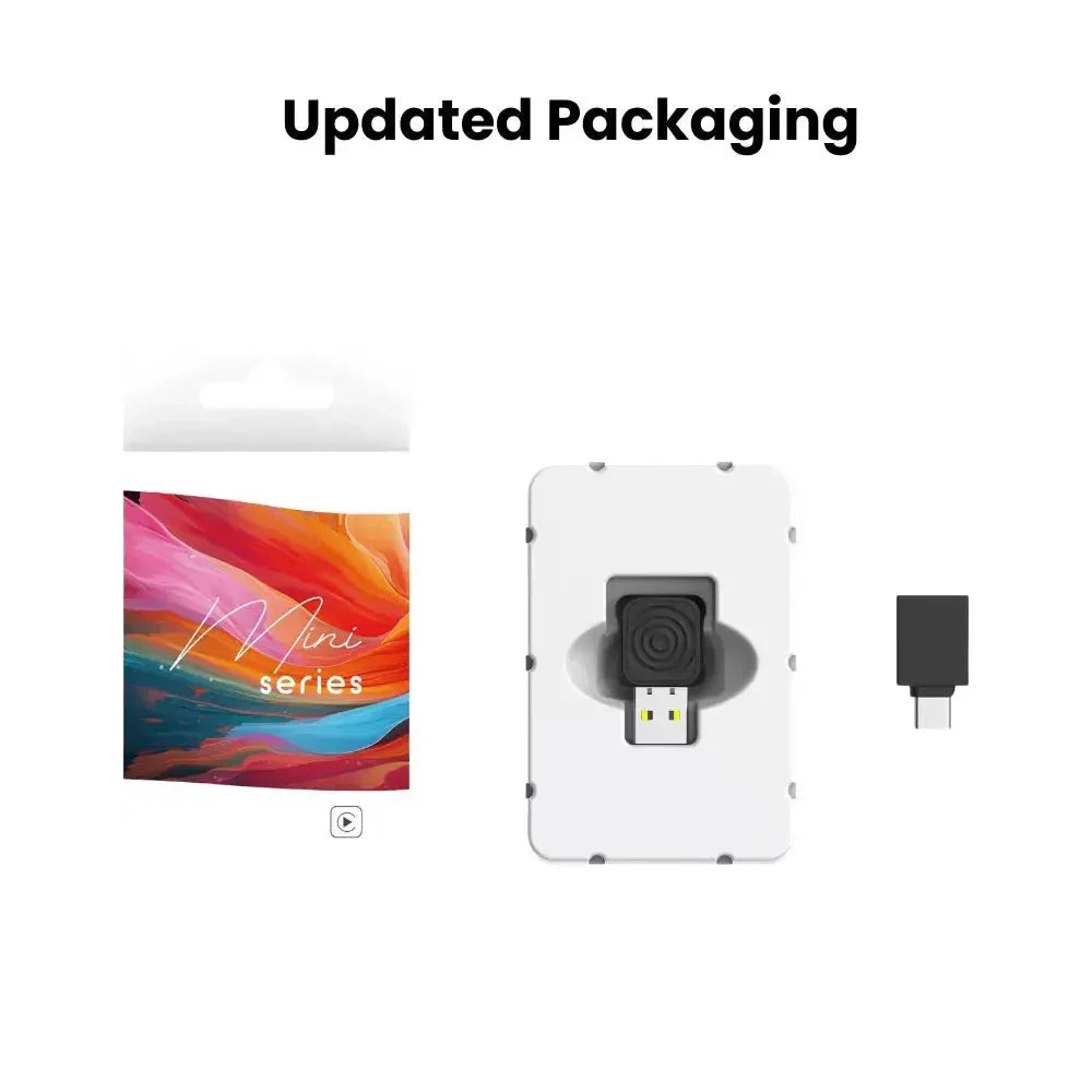 Wireless Car Play adapter by My Store shown connected to a car dashboard, enabling seamless smartphone integration for in-car entertainment.